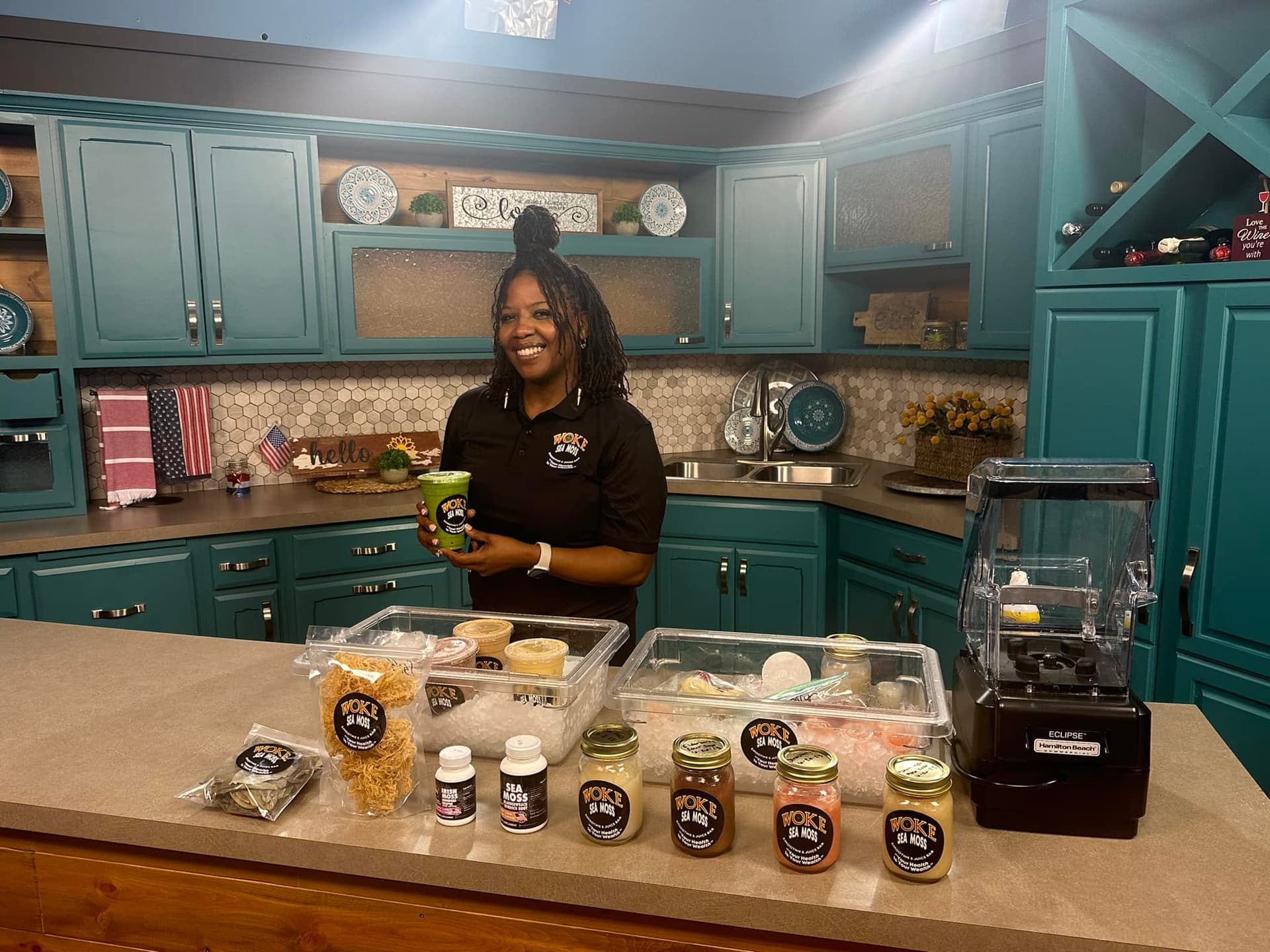 Woke Sea Moss owner showcasing products